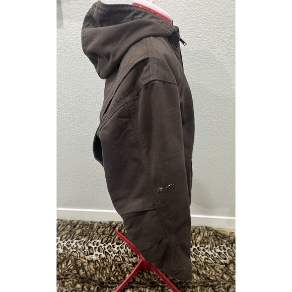 Carhartt Hooded Work Jacket Coat Brown Canvas Duck Active Zip Up Utility - Picture 3 of 9